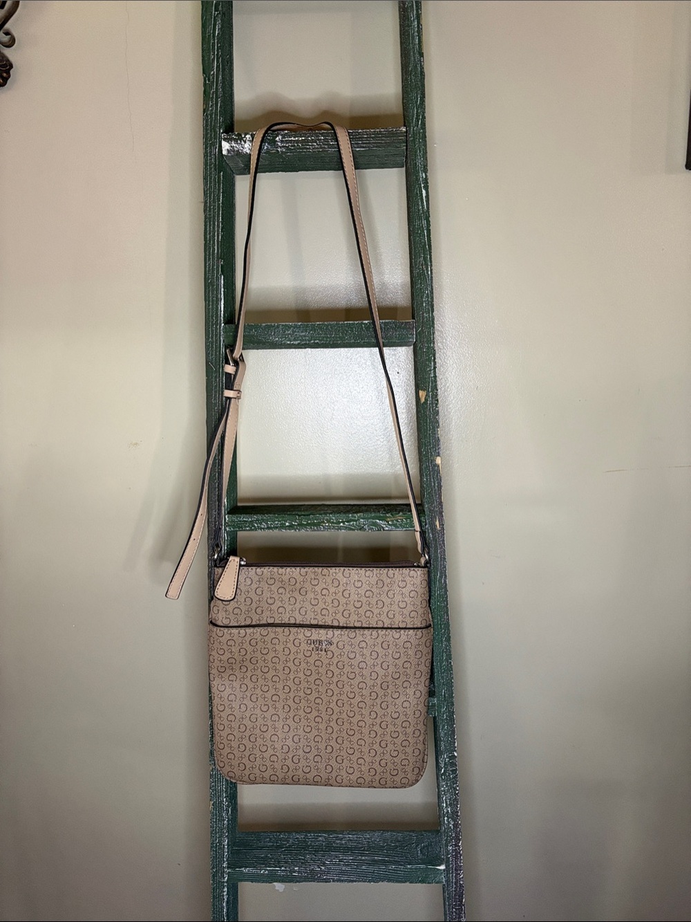 Guess Beige Monogram Crossbody Bag